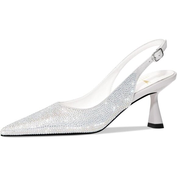 🆕Women Multicolor Faux Leather Kitten Heels Slingback  Rhinestone Dress Pumps - Picture 1 of 9